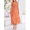 imagePRETTYGARDEN Womens Smocked Midi Dress 2025 Summer Ruffle A Line Long Flowy Dresses Cute Sleeveless Beach SundressBrown Orange