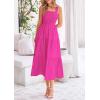 imagePRETTYGARDEN Womens Smocked Midi Dress 2025 Summer Ruffle A Line Long Flowy Dresses Cute Sleeveless Beach SundressRose Red