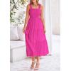 imagePRETTYGARDEN Womens Smocked Midi Dress 2025 Summer Ruffle A Line Long Flowy Dresses Cute Sleeveless Beach SundressRose Red