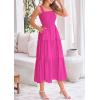 imagePRETTYGARDEN Womens Smocked Midi Dress 2025 Summer Ruffle A Line Long Flowy Dresses Cute Sleeveless Beach SundressRose Red
