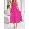 imagePRETTYGARDEN Womens Smocked Midi Dress 2025 Summer Ruffle A Line Long Flowy Dresses Cute Sleeveless Beach SundressRose Red