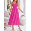 imagePRETTYGARDEN Womens Smocked Midi Dress 2025 Summer Ruffle A Line Long Flowy Dresses Cute Sleeveless Beach SundressRose Red