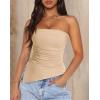 imagePRETTYGARDEN Womens Tube Top 2025 Summer Trendy Strapless Tops Going Out Outfits Ruched Asymmetrical Bandeau ShirtsApricot