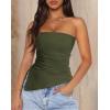 imagePRETTYGARDEN Womens Tube Top 2025 Summer Trendy Strapless Tops Going Out Outfits Ruched Asymmetrical Bandeau ShirtsArmy Green