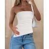 imagePRETTYGARDEN Womens Tube Top 2025 Summer Trendy Strapless Tops Going Out Outfits Ruched Asymmetrical Bandeau ShirtsBeige White