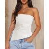 imagePRETTYGARDEN Womens Tube Top 2025 Summer Trendy Strapless Tops Going Out Outfits Ruched Asymmetrical Bandeau ShirtsBeige White