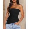 imagePRETTYGARDEN Womens Tube Top 2025 Summer Trendy Strapless Tops Going Out Outfits Ruched Asymmetrical Bandeau ShirtsBlack