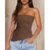 imagePRETTYGARDEN Womens Tube Top 2025 Summer Trendy Strapless Tops Going Out Outfits Ruched Asymmetrical Bandeau ShirtsCoffee