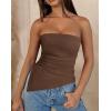 imagePRETTYGARDEN Womens Tube Top 2025 Summer Trendy Strapless Tops Going Out Outfits Ruched Asymmetrical Bandeau ShirtsCoffee