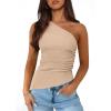 imagePRETTYGARDEN Womens 2025 Summer Y2K Tops Sleeveless One Shoulder Slim Fit Shirts Ruched Knit Asymmetrical Top BlouseApricot