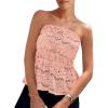 imagePRETTYGARDEN Womens Boho Tube Tops 2025 Summer Strapless Off Shoulder Eyelet Smocked Peplum Trendy Going Out Bandeau TopPink