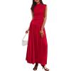 imagePRETTYGARDEN Womens Skirt Sets 2025 Summer Trendy 2 Piece Outfits Sleeveless Ruched Fitted Tops Ruffle Maxi SkirtsRed