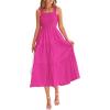 imagePRETTYGARDEN Womens Smocked Midi Dress 2025 Summer Ruffle A Line Long Flowy Dresses Cute Sleeveless Beach SundressRose Red