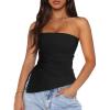 imagePRETTYGARDEN Womens Tube Top 2025 Summer Trendy Strapless Tops Going Out Outfits Ruched Asymmetrical Bandeau ShirtsBlack
