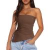imagePRETTYGARDEN Womens Tube Top 2025 Summer Trendy Strapless Tops Going Out Outfits Ruched Asymmetrical Bandeau ShirtsCoffee