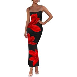 imagePRETTYGARDEN Womens Floral Maxi Dress Sexy Spaghetti Strap Mesh Dress Backless Slip Party Long Bodycon DressBlack