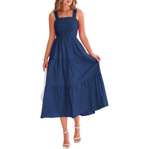imagePRETTYGARDEN Womens Smocked Midi Dress 2025 Summer Ruffle A Line Long Flowy Dresses Cute Sleeveless Beach SundressDark Blue