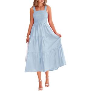 imagePRETTYGARDEN Womens Smocked Midi Dress 2025 Summer Ruffle A Line Long Flowy Dresses Cute Sleeveless Beach SundressLight Blue