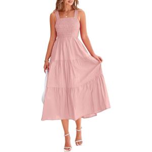 imagePRETTYGARDEN Womens Smocked Midi Dress 2025 Summer Ruffle A Line Long Flowy Dresses Cute Sleeveless Beach SundressPink