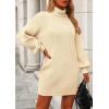 imagePRETTYGARDEN Sweater Dress for Women Long Puff Sleeve Turtleneck Ribbed Knit Oversized Pullover Winter Short DressApricot
