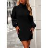 imagePRETTYGARDEN Sweater Dress for Women Long Puff Sleeve Turtleneck Ribbed Knit Oversized Pullover Winter Short DressBlack