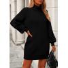 imagePRETTYGARDEN Sweater Dress for Women Long Puff Sleeve Turtleneck Ribbed Knit Oversized Pullover Winter Short DressBlack