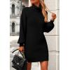 imagePRETTYGARDEN Sweater Dress for Women Long Puff Sleeve Turtleneck Ribbed Knit Oversized Pullover Winter Short DressBlack
