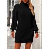 imagePRETTYGARDEN Sweater Dress for Women Long Puff Sleeve Turtleneck Ribbed Knit Oversized Pullover Winter Short DressBlack