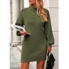 imagePRETTYGARDEN Sweater Dress for Women Long Puff Sleeve Turtleneck Ribbed Knit Oversized Pullover Winter Short DressOlive Green