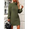 imagePRETTYGARDEN Sweater Dress for Women Long Puff Sleeve Turtleneck Ribbed Knit Oversized Pullover Winter Short DressOlive Green