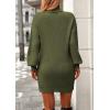 imagePRETTYGARDEN Sweater Dress for Women Long Puff Sleeve Turtleneck Ribbed Knit Oversized Pullover Winter Short DressOlive Green