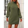 imagePRETTYGARDEN Sweater Dress for Women Long Puff Sleeve Turtleneck Ribbed Knit Oversized Pullover Winter Short DressOlive Green
