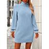 imagePRETTYGARDEN Sweater Dress for Women Long Puff Sleeve Turtleneck Ribbed Knit Oversized Pullover Winter Short DressSky Blue