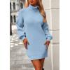 imagePRETTYGARDEN Sweater Dress for Women Long Puff Sleeve Turtleneck Ribbed Knit Oversized Pullover Winter Short DressSky Blue
