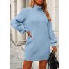 imagePRETTYGARDEN Sweater Dress for Women Long Puff Sleeve Turtleneck Ribbed Knit Oversized Pullover Winter Short DressSky Blue