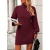 imagePRETTYGARDEN Sweater Dress for Women Long Puff Sleeve Turtleneck Ribbed Knit Oversized Pullover Winter Short DressWine Red