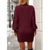 imagePRETTYGARDEN Sweater Dress for Women Long Puff Sleeve Turtleneck Ribbed Knit Oversized Pullover Winter Short DressWine Red