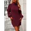 imagePRETTYGARDEN Sweater Dress for Women Long Puff Sleeve Turtleneck Ribbed Knit Oversized Pullover Winter Short DressWine Red