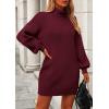 imagePRETTYGARDEN Sweater Dress for Women Long Puff Sleeve Turtleneck Ribbed Knit Oversized Pullover Winter Short DressWine Red