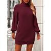 imagePRETTYGARDEN Sweater Dress for Women Long Puff Sleeve Turtleneck Ribbed Knit Oversized Pullover Winter Short DressWine Red