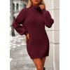 imagePRETTYGARDEN Sweater Dress for Women Long Puff Sleeve Turtleneck Ribbed Knit Oversized Pullover Winter Short DressWine Red