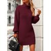 imagePRETTYGARDEN Sweater Dress for Women Long Puff Sleeve Turtleneck Ribbed Knit Oversized Pullover Winter Short DressWine Red