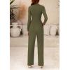 imagePRETTYGARDEN Womens Jumpsuit Dressy Casual Spring Fall Fashion One Piece Outfits Long Sleeve Mock Neck Wide Leg Pants RompersArmy Green