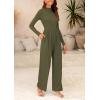 imagePRETTYGARDEN Womens Jumpsuit Dressy Casual Spring Fall Fashion One Piece Outfits Long Sleeve Mock Neck Wide Leg Pants RompersArmy Green