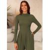 imagePRETTYGARDEN Womens Jumpsuit Dressy Casual Spring Fall Fashion One Piece Outfits Long Sleeve Mock Neck Wide Leg Pants RompersArmy Green