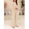 imagePRETTYGARDEN Womens Jumpsuit Dressy Casual Spring Fall Fashion One Piece Outfits Long Sleeve Mock Neck Wide Leg Pants RompersBeige