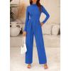 imagePRETTYGARDEN Womens Jumpsuit Dressy Casual Spring Fall Fashion One Piece Outfits Long Sleeve Mock Neck Wide Leg Pants RompersBlue