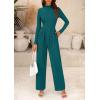 imagePRETTYGARDEN Womens Jumpsuit Dressy Casual Spring Fall Fashion One Piece Outfits Long Sleeve Mock Neck Wide Leg Pants RompersBlue Green