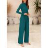 imagePRETTYGARDEN Womens Jumpsuit Dressy Casual Spring Fall Fashion One Piece Outfits Long Sleeve Mock Neck Wide Leg Pants RompersBlue Green
