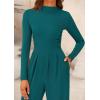 imagePRETTYGARDEN Womens Jumpsuit Dressy Casual Spring Fall Fashion One Piece Outfits Long Sleeve Mock Neck Wide Leg Pants RompersBlue Green